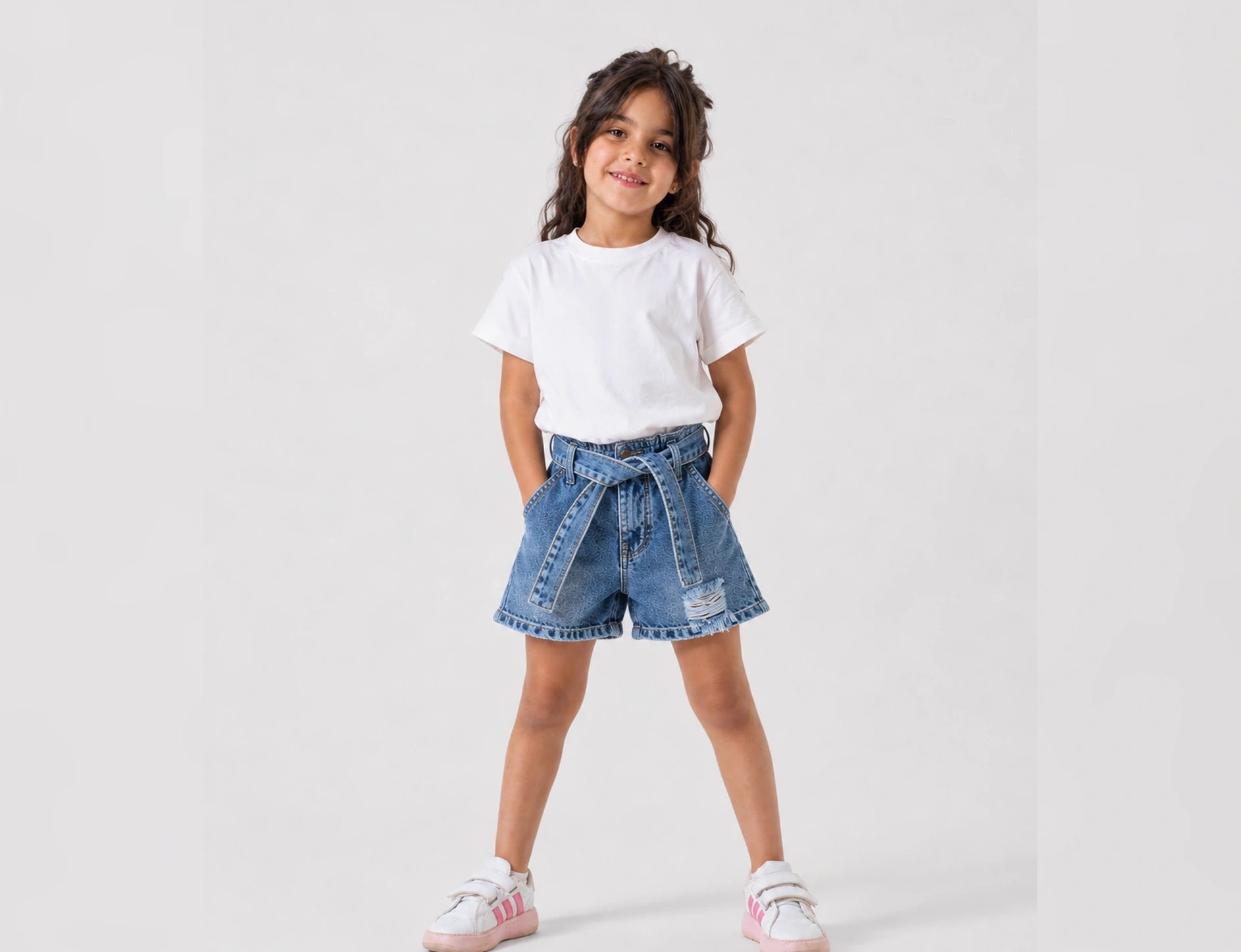 Girls Belted Denim Shorts