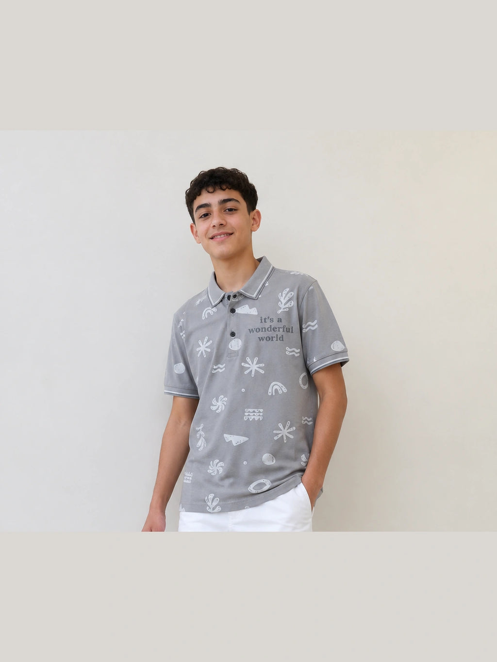Cool Grey Printed Polo