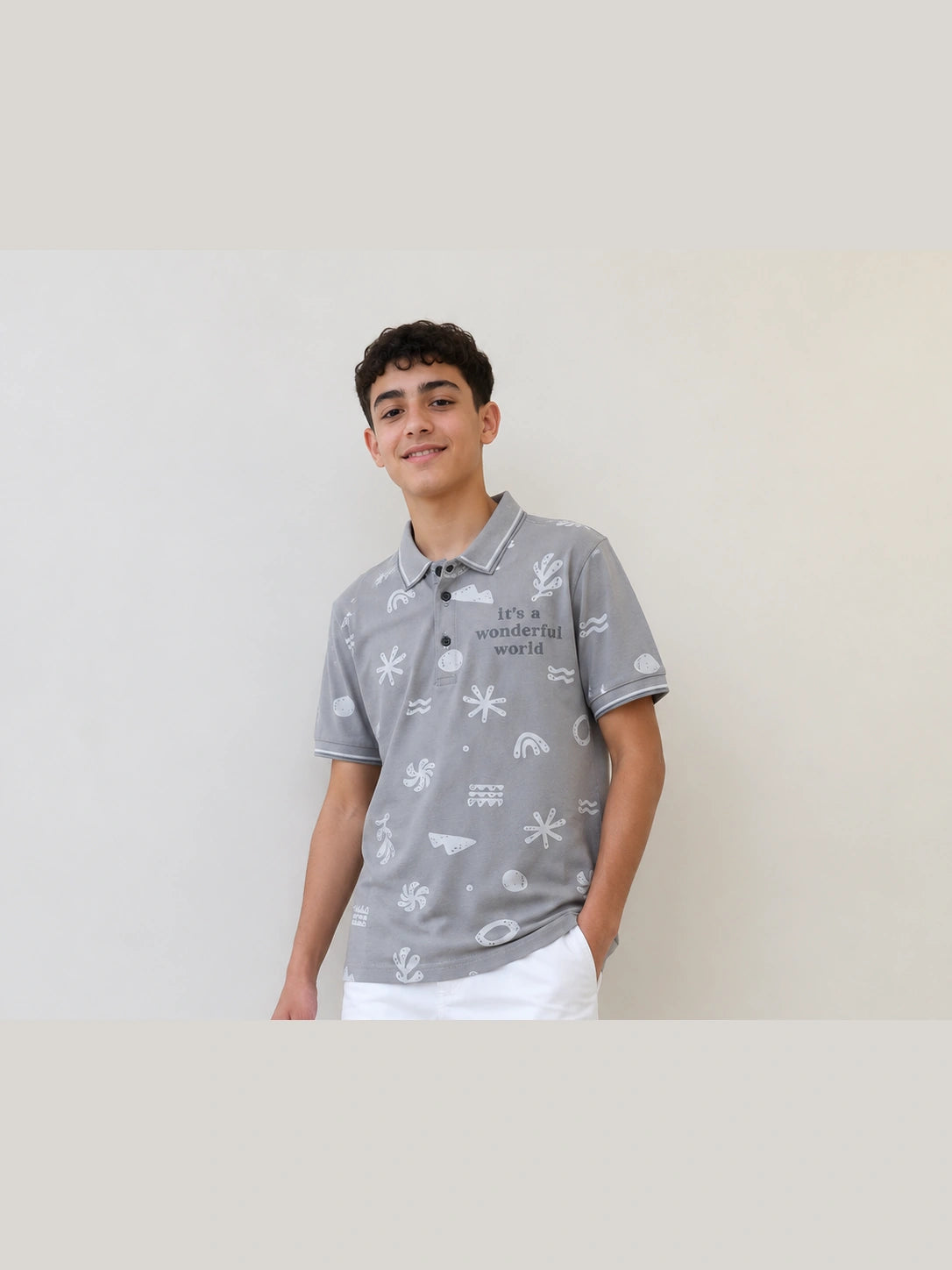 Cool Grey Printed Polo