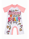 Girls Pink Floral Smile Swimsuit with Back Zipper