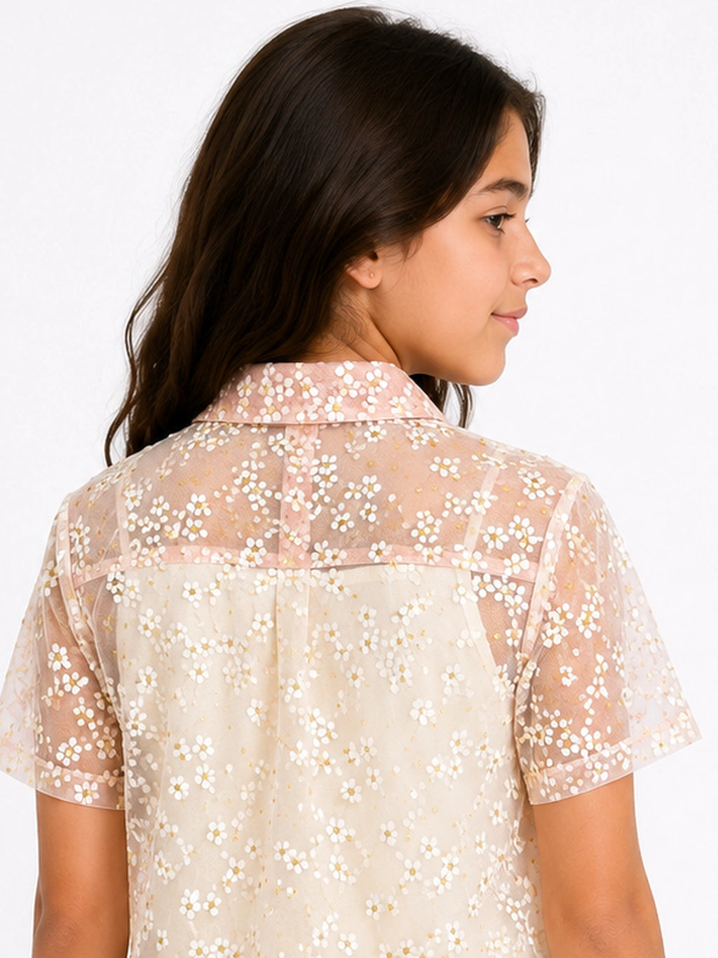 girls peach Lace Shirt With inner top