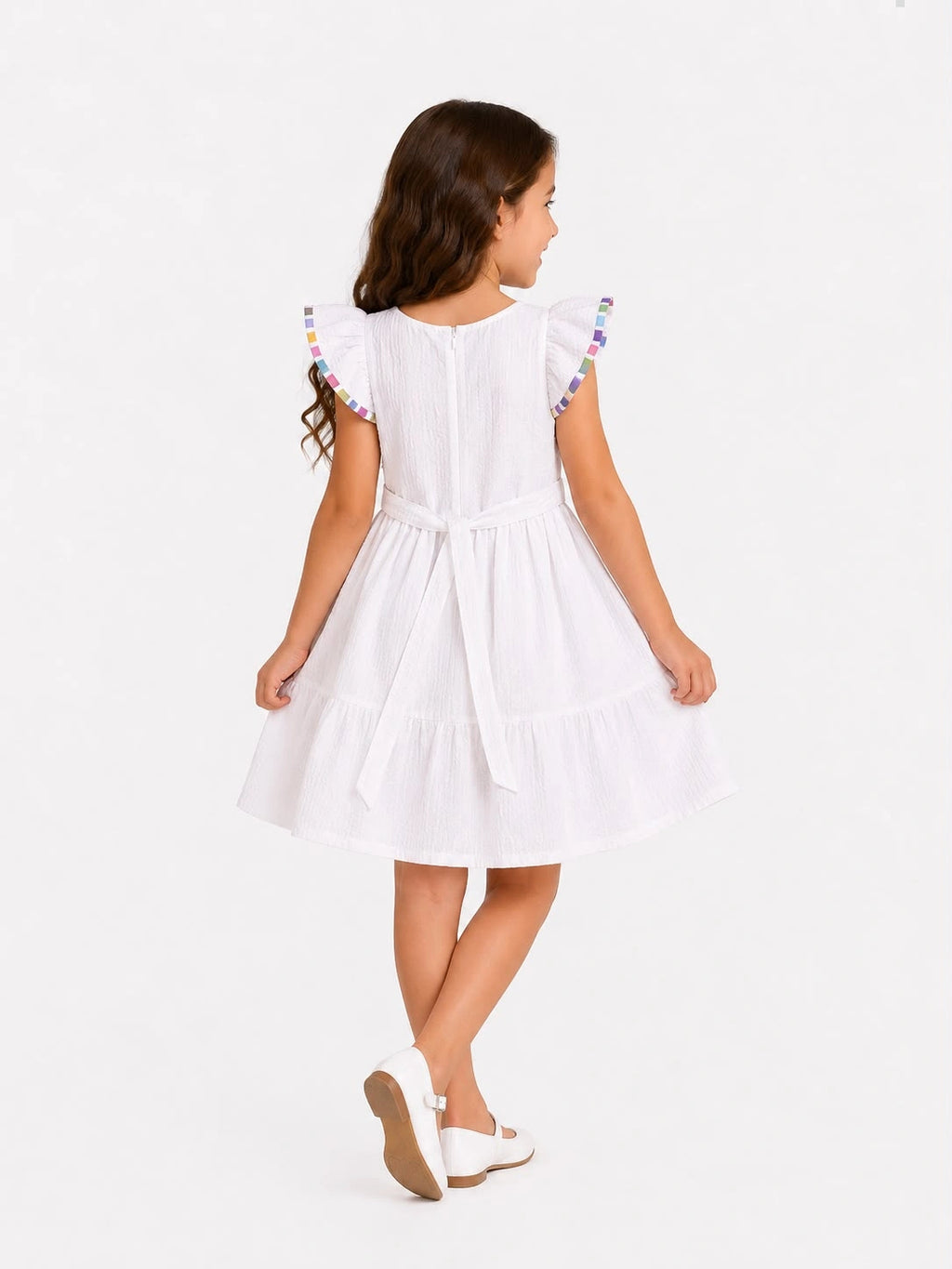 white summer ruffle dress