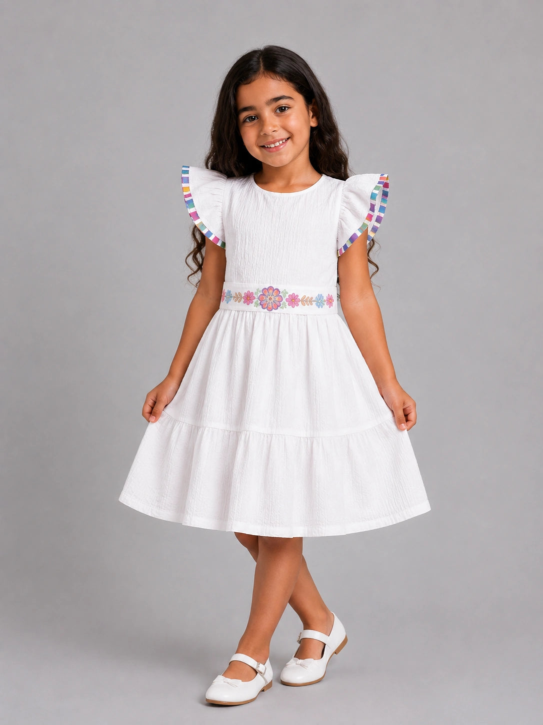 white summer ruffle dress