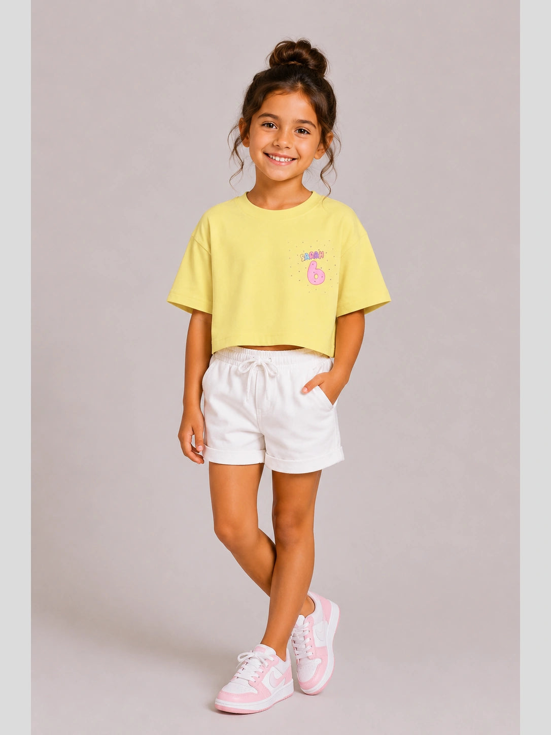 Girls Yellow Birthday Crop T-shirt